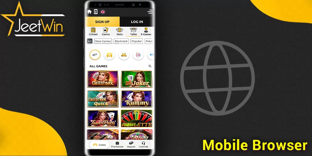 The mobile version of the JeetWin BD website