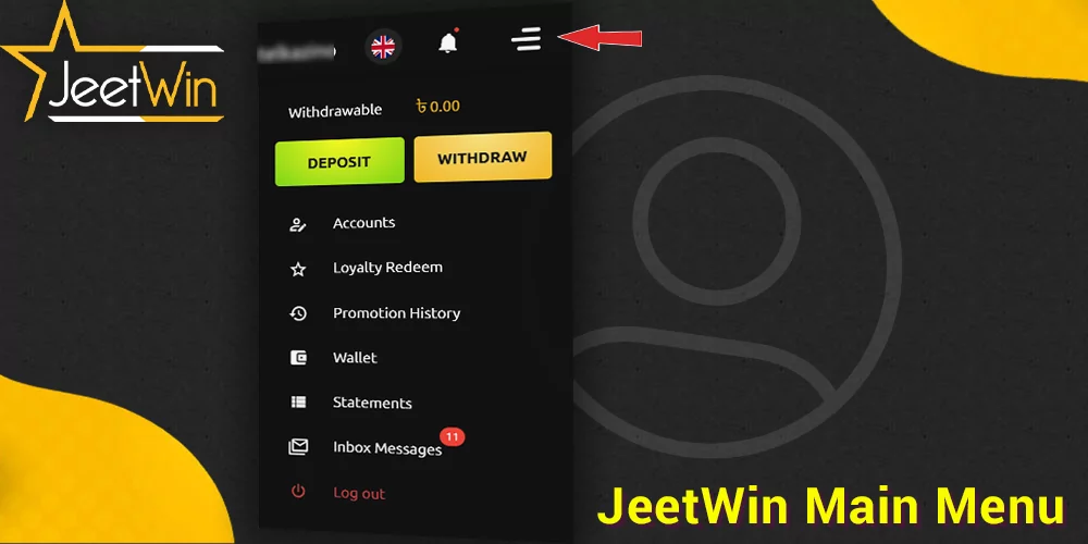 Main menu at JeetWin BD